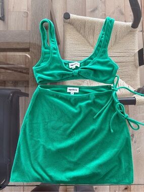 Green Terrycloth Two-Piece Crop Top & Skirt Set - Superdown